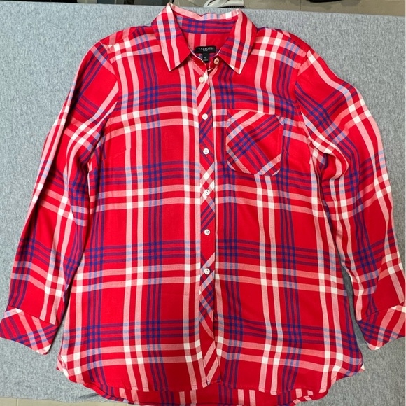 Talbots Vibrant Red and Blue Plaid Shirt - Picture 8 of 8